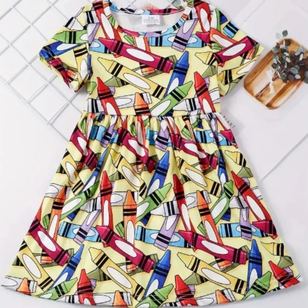 Boutique Back to School Crayon Girls Sleeveless Dress